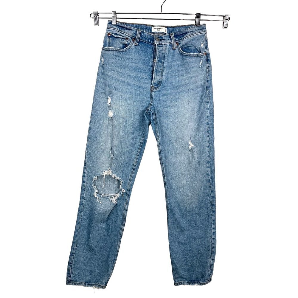 Abercrombie dad high rise distressed Straight‎ leg jeans sz 30